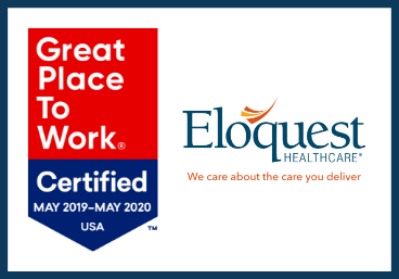 Great Place to Work Certified Badge with Eloquest Healtchare Logo